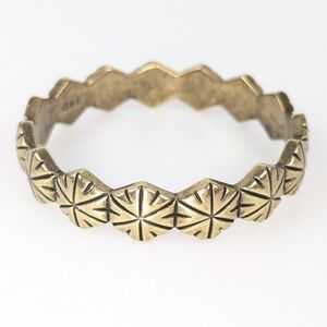 $175 Giles & Brother Geometric Leaf Pattern Bangle Bracelet Cuff Gold Tone